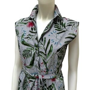 New Zara Striped Floral Shirt Dress Nautical Resort‎ Wear Vacation Coastal NWOT